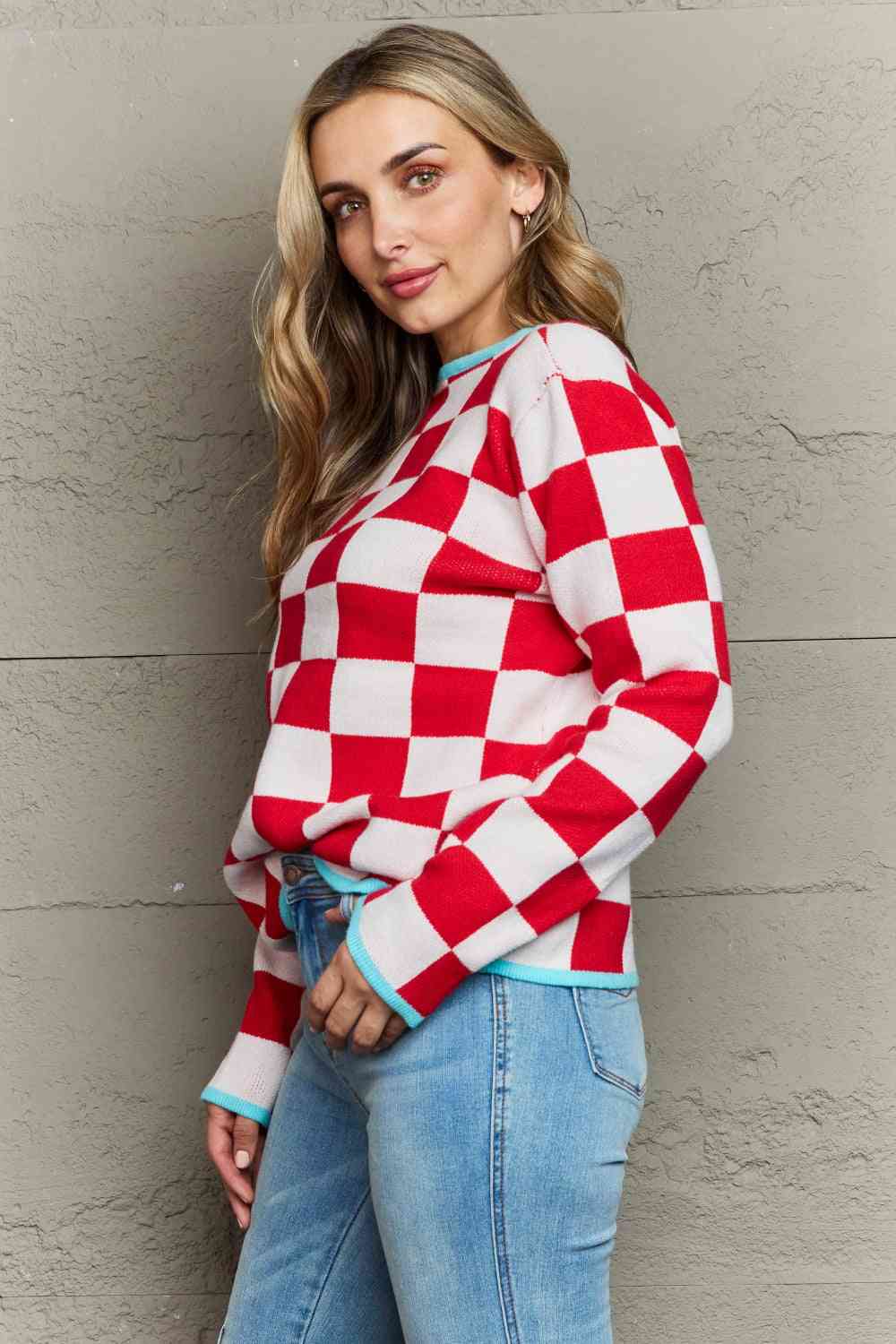Checkered Round Neck Sweater | AdoreStarr
