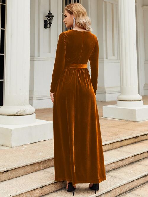 Tie Front Long Sleeve Maxi Dress | AdoreStarr