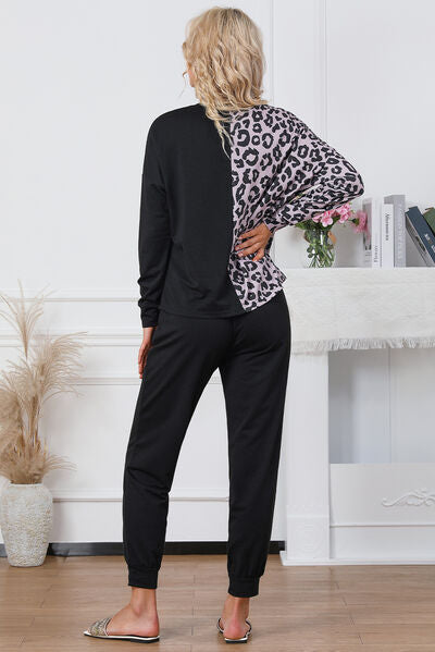 Leopard Top and Drawstring Pants Lounge Set | AdoreStarr