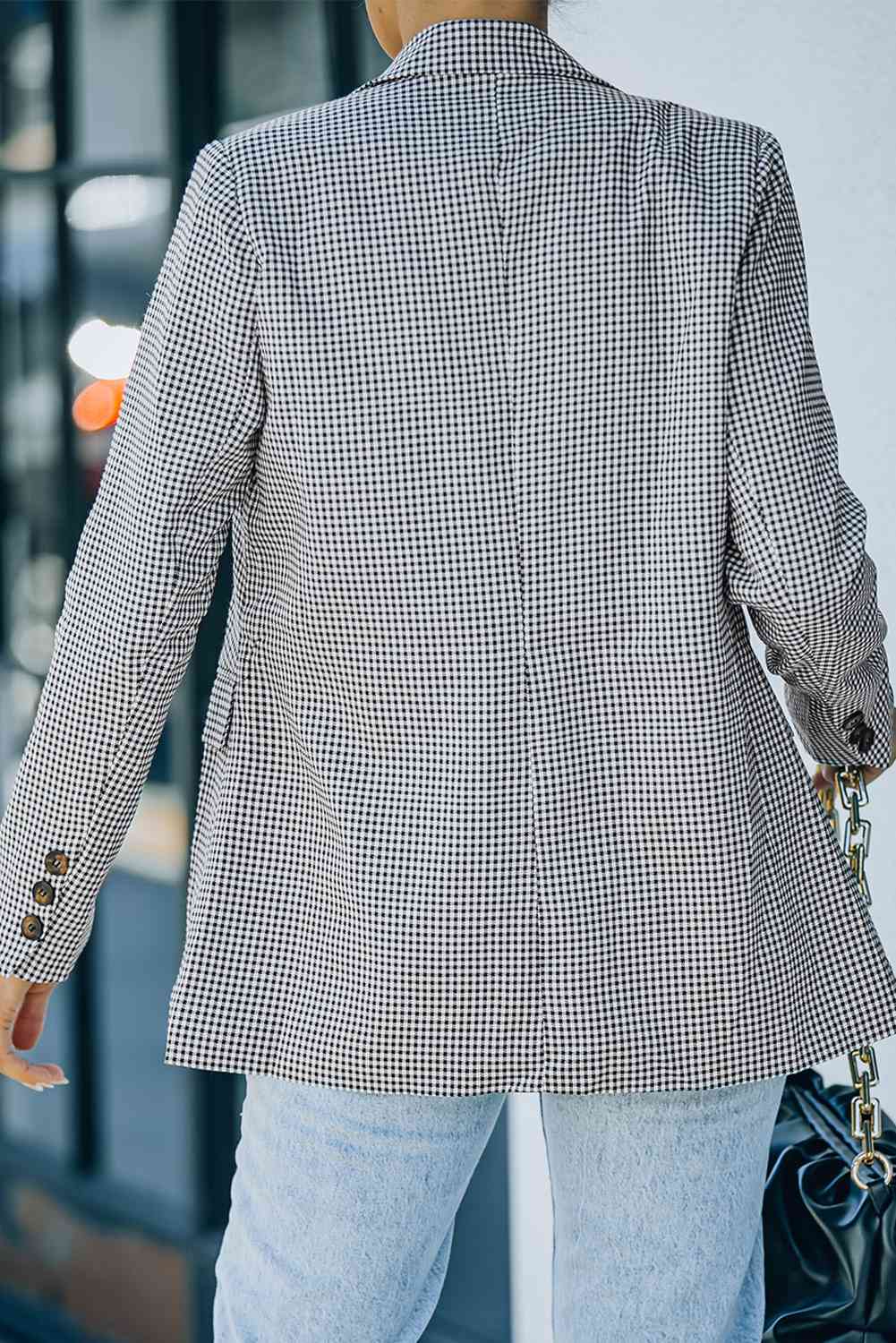 Plaid Lapel Collar Button Cuff Blazer | AdoreStarr