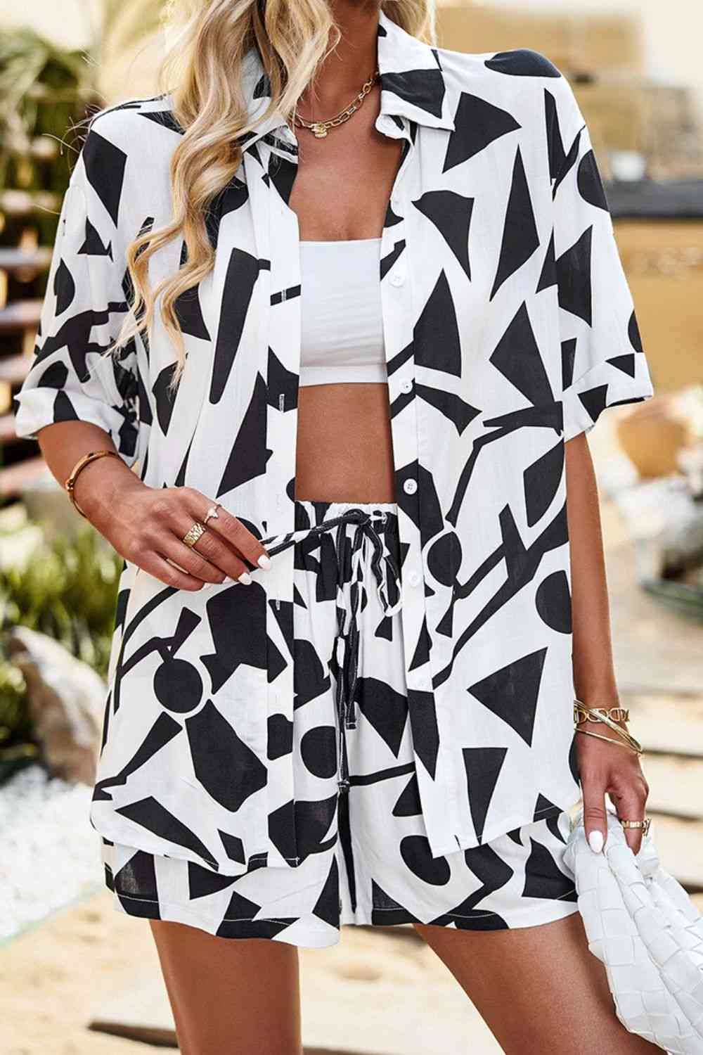 Printed Dropped Shoulder Shirt and Shorts Set | AdoreStarr