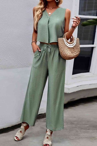 V-Neck Tank and Drawstring Pants Set | AdoreStarr