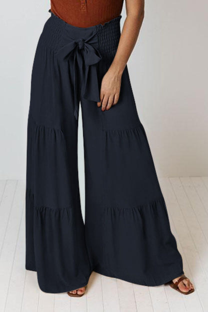 Tie Front Smocked Tiered Culottes | AdoreStarr