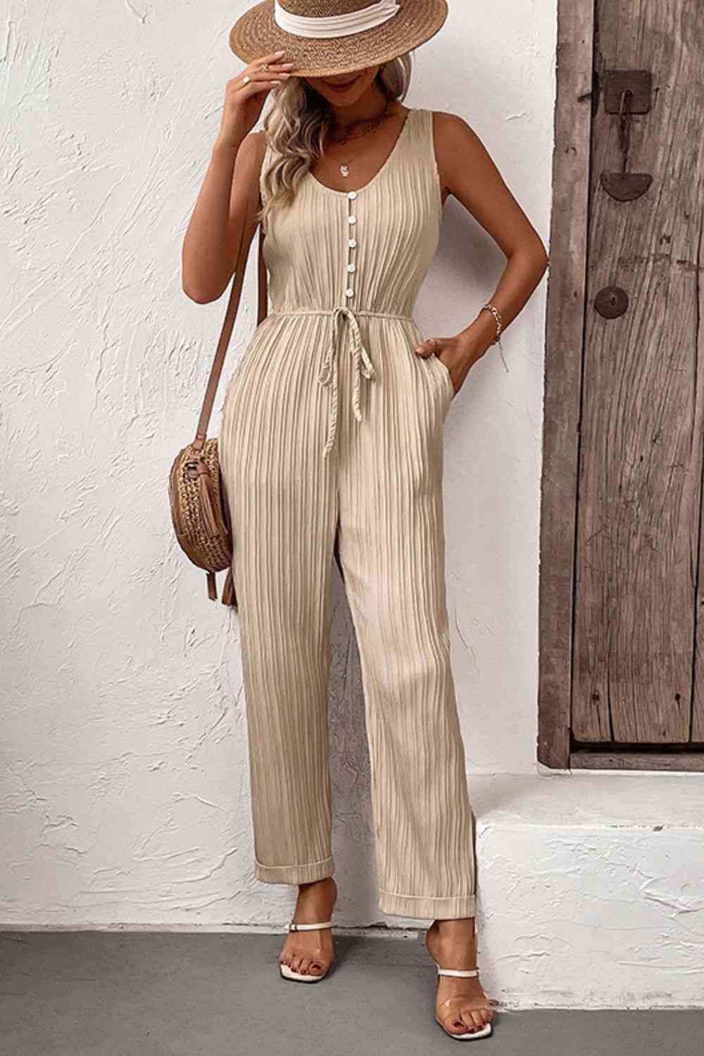 Textured Sleeveless Jumpsuit | AdoreStarr