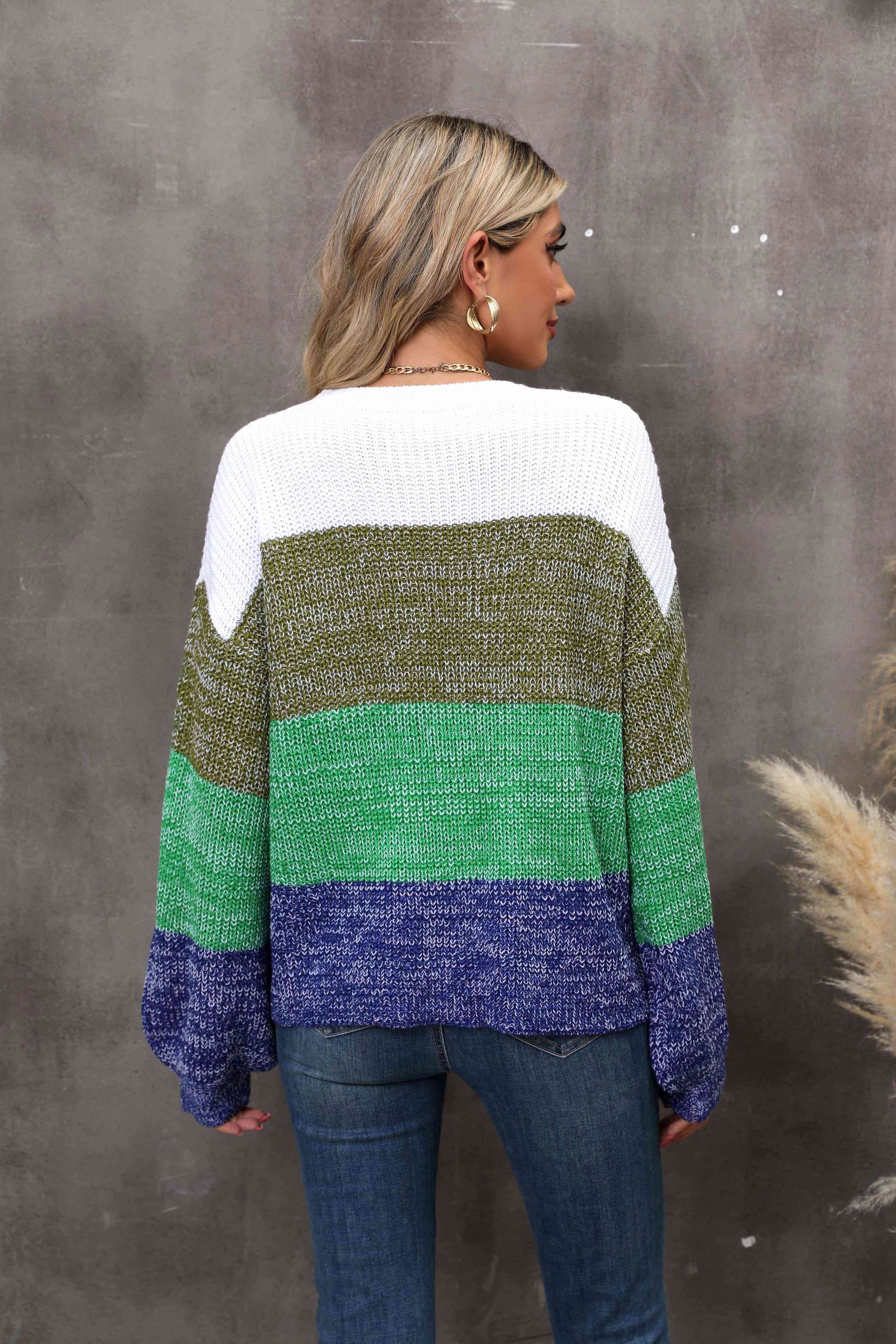 Color Block Dropped Shoulder Sweater | AdoreStarr