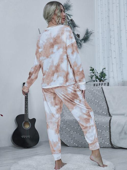 Tie-Dye Top and Drawstring Pants Lounge Set | AdoreStarr