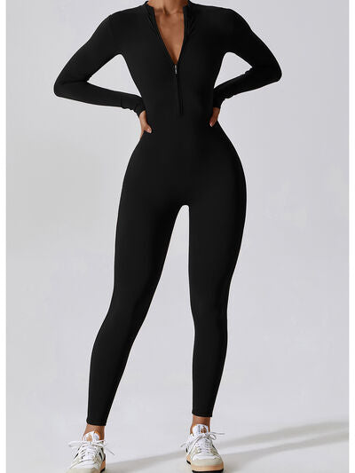 Zip Up Mock Neck Long Sleeve Jumpsuit | AdoreStarr