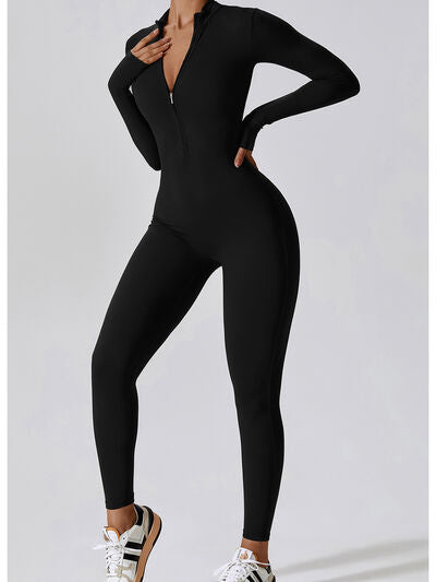 Zip Up Mock Neck Long Sleeve Jumpsuit | AdoreStarr