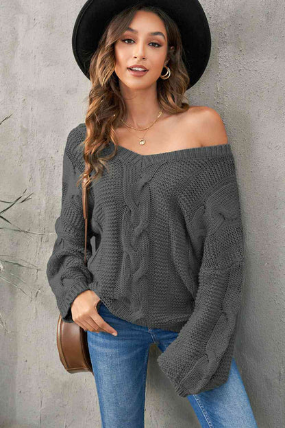 Cable Knit V-Neck Sweater | AdoreStarr