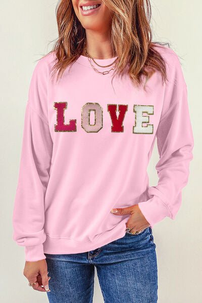LOVE Patch Dropped Shoulder Sweatshirt | AdoreStarr