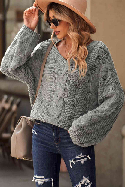 Cable Knit V-Neck Sweater | AdoreStarr