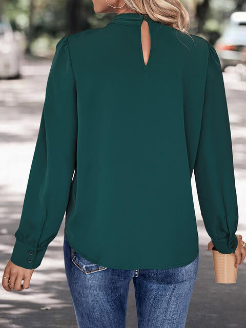 V-Neck Cutout Long Sleeve Blouse | AdoreStarr