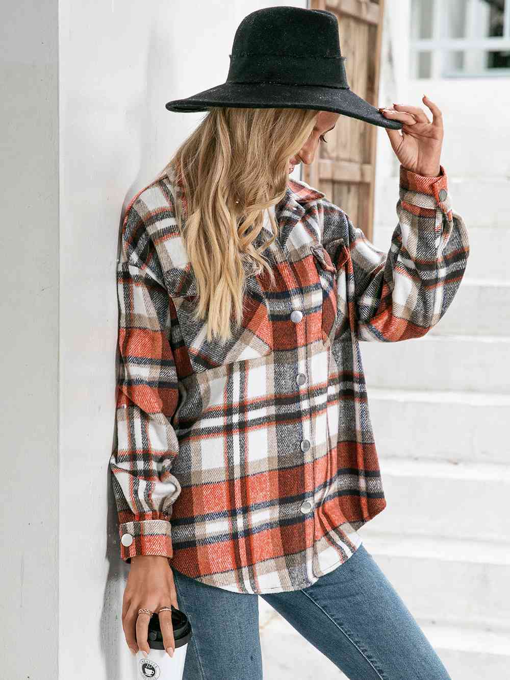 Plaid Button Down Curved Hem Shacket | AdoreStarr