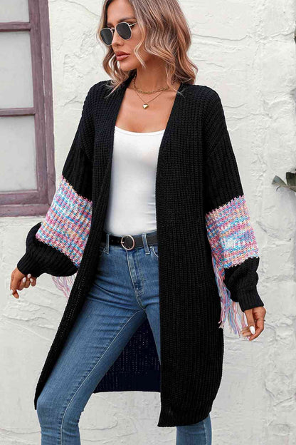 Fringe Sleeve Dropped Shoulder Cardigan | AdoreStarr