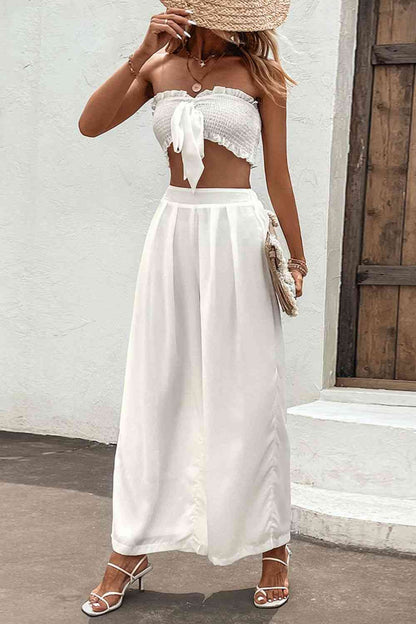 Smocked Tube Top and Wide Leg Pants Set | AdoreStarr