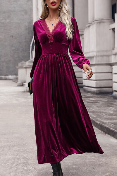 Lace Detail Balloon Sleeve Midi Dress | AdoreStarr