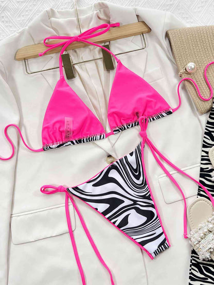 Zebra Print Halter Neck Tie Side Bikini Set | AdoreStarr