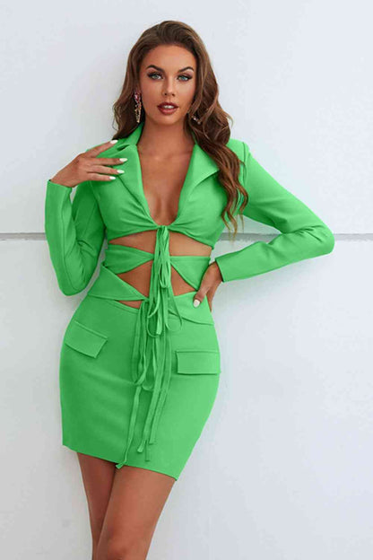 Cutout Tied Blazer and Skirt Set | AdoreStarr