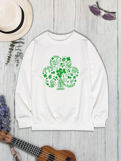 Lucky Clover Round Neck Sweatshirt | AdoreStarr