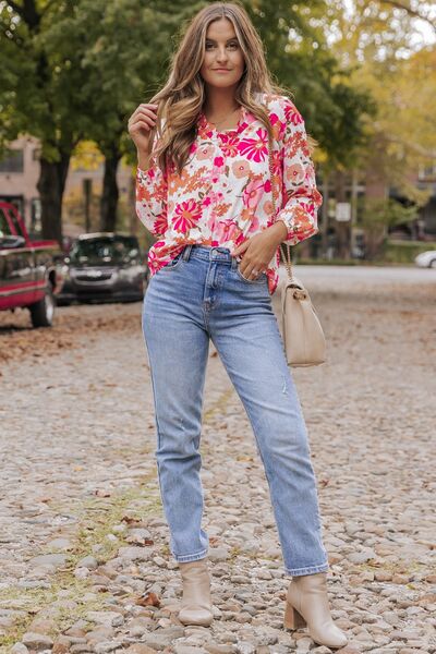 Floral Frill Long Sleeve Blouse | AdoreStarr