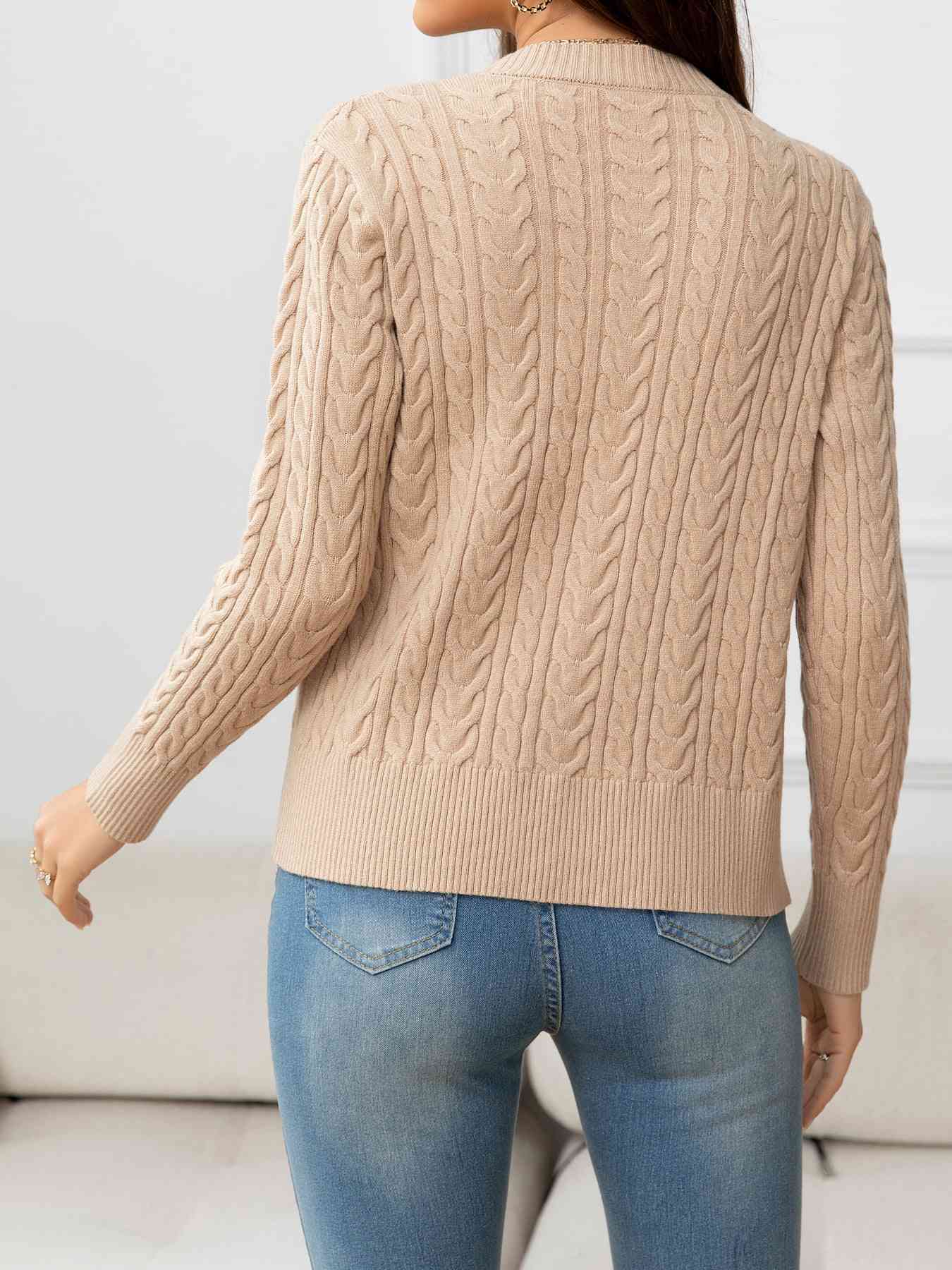 V-Neck Long Sleeve Cable-Knit Buttoned Knit Top | AdoreStarr