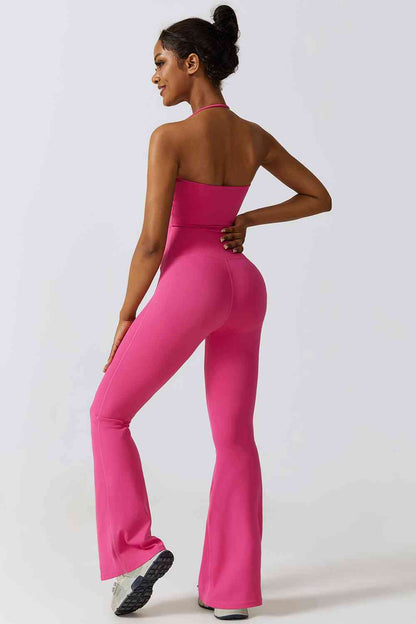 Halter Neck Flare Sport Jumpsuit | AdoreStarr