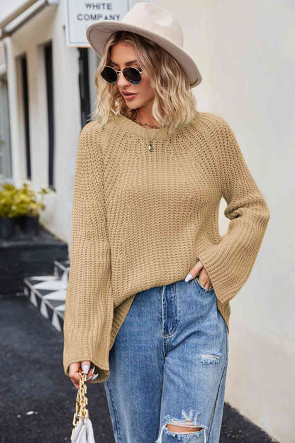 Raglan Sleeve Waffle Knit Sweater | AdoreStarr