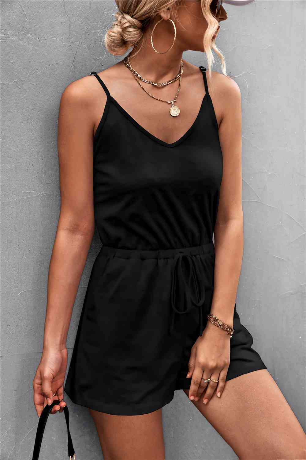 Spaghetti Strap V-Neck Pocket Romper | AdoreStarr