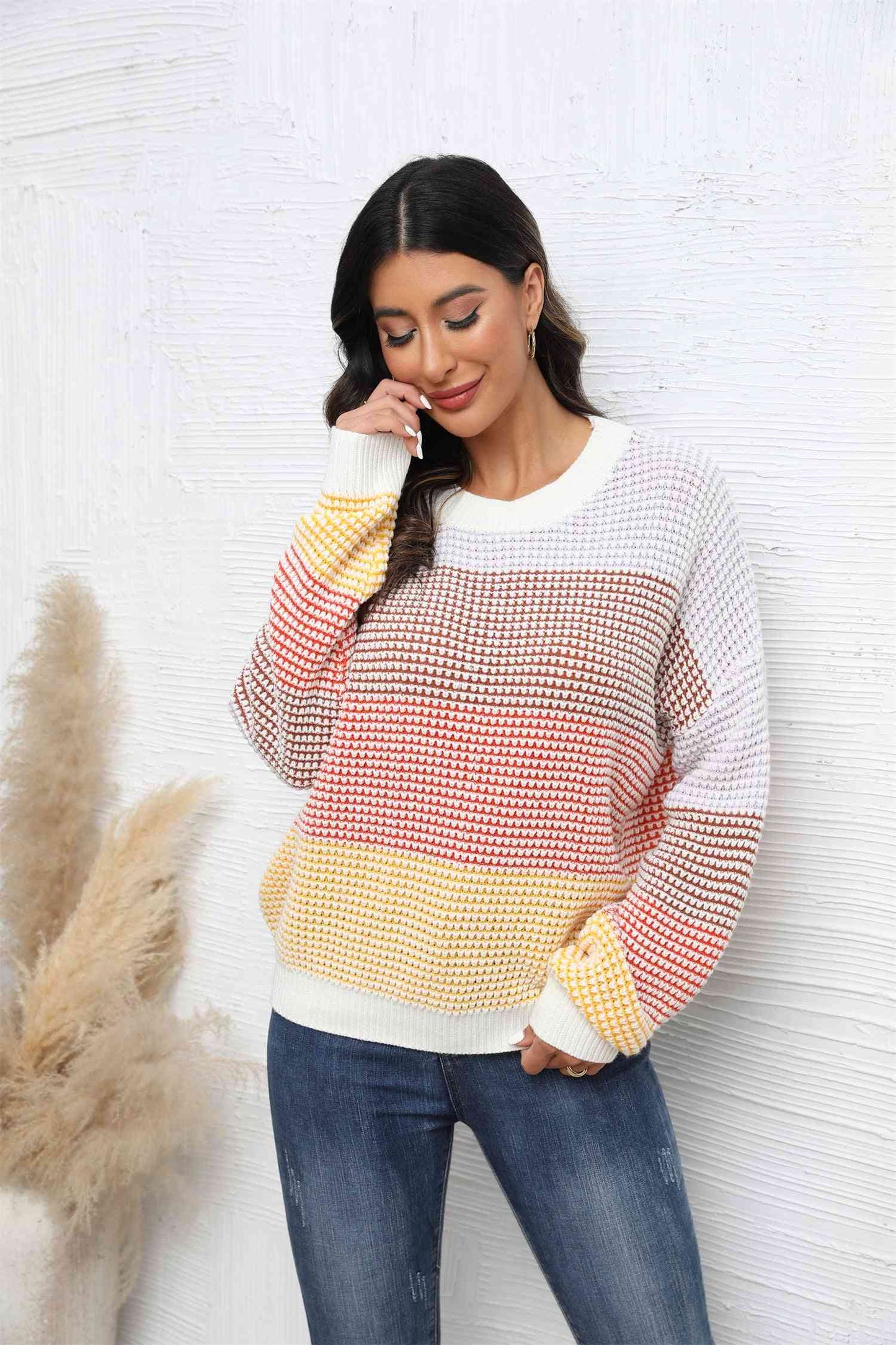 Waffle-Knit Color Block Sweater | AdoreStarr