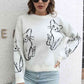 Cat Pattern Round Neck Pullover Sweater | AdoreStarr
