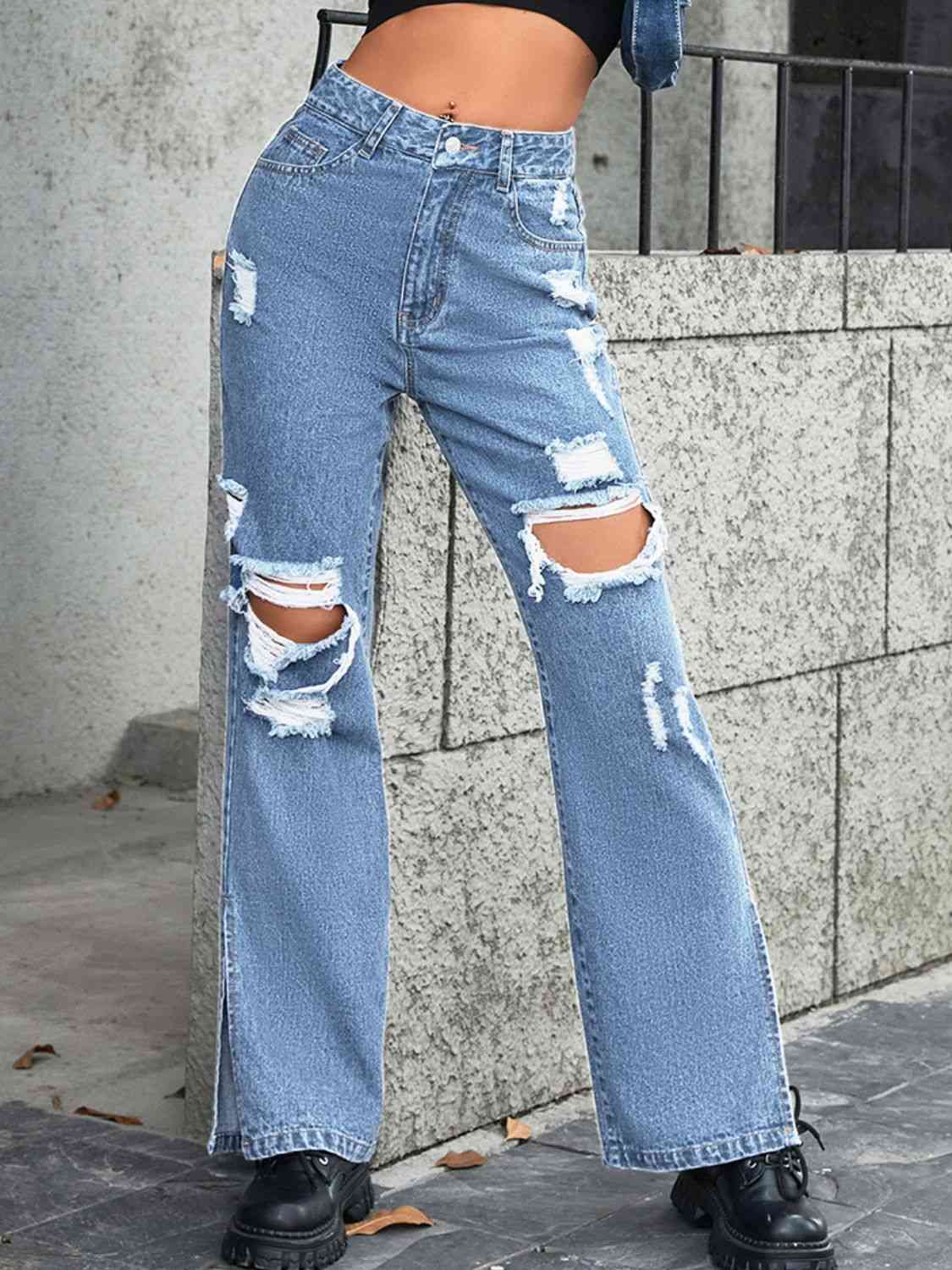 Distressed Slit Jeans | AdoreStarr