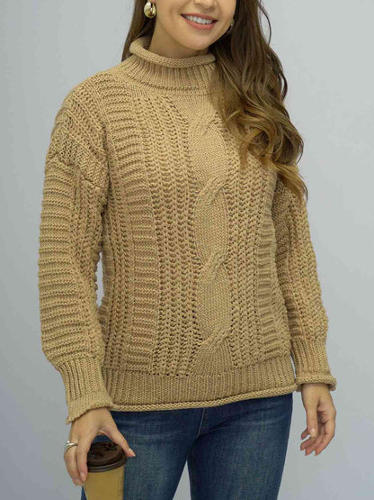 Cable-Knit Mock Neck Sweater | AdoreStarr