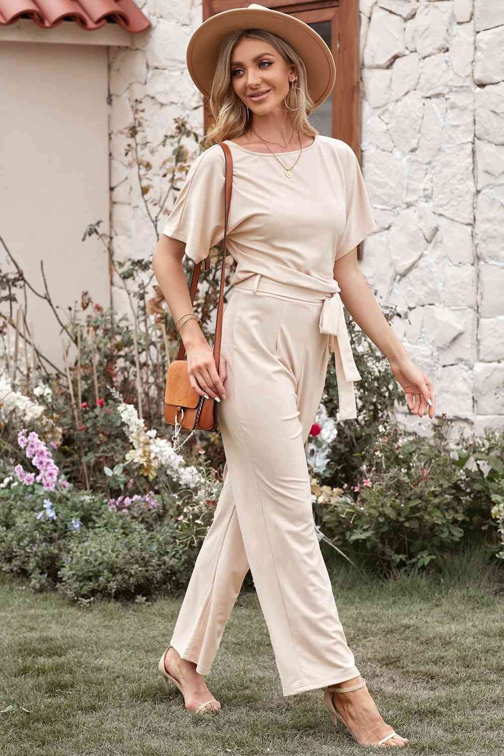 Tie Waist Straight Leg Jumpsuit | AdoreStarr