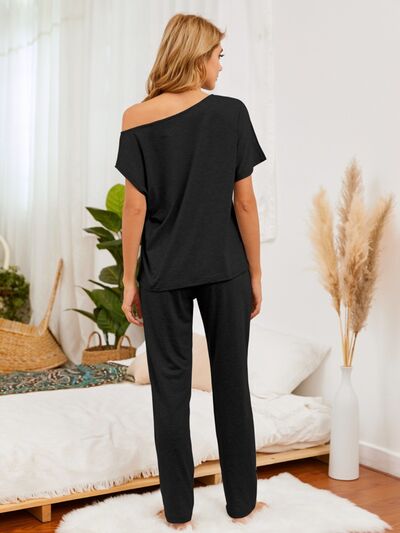 Round Neck Top and Pants Lounge Set | AdoreStarr