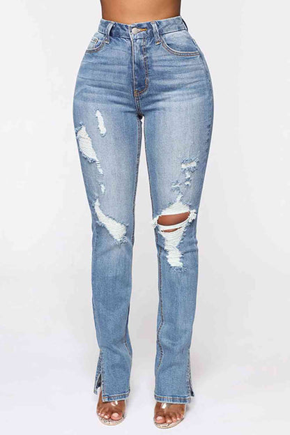 Slit Distressed Jeans | AdoreStarr