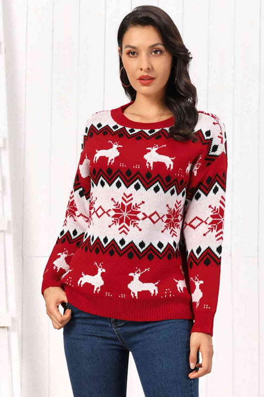 Reindeer Round Neck Sweater | AdoreStarr