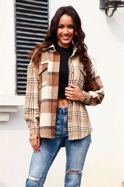 Plaid Button Up Collared Neck Shacket | AdoreStarr