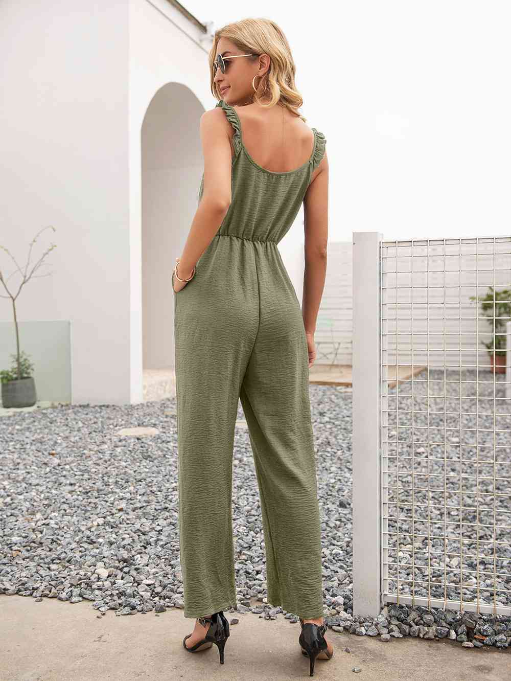 Round Neck Sleeveless Jumpsuit with Pockets | AdoreStarr