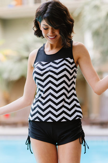 Chevron Print Ruched Tankini Set | AdoreStarr