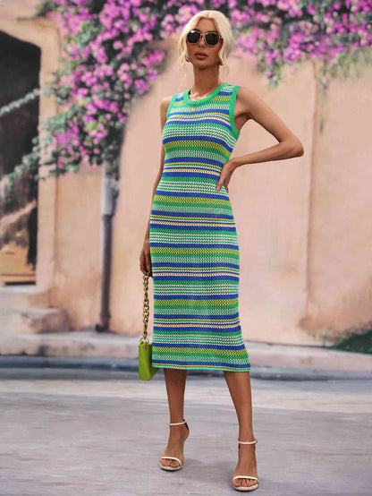 Striped Sleeveless Midi Cover-Up Dress | AdoreStarr