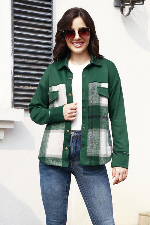 Snap Down Plaid Long Sleeve Shacket | AdoreStarr