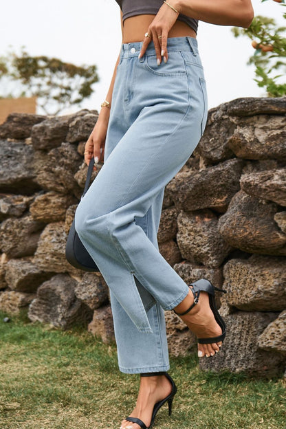 High Waist Loose Fit Jeans - Light Blue