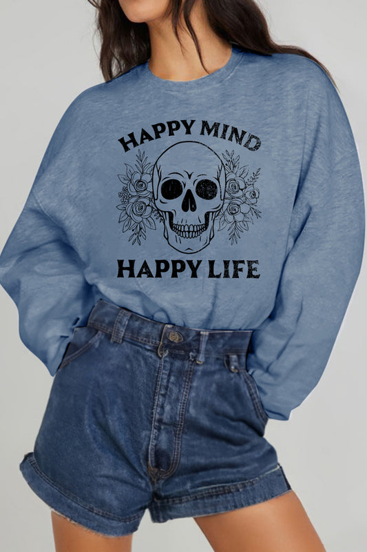 HAPPY MIND HAPPY LIFE SKULL Sweatshirt | AdoreStarr