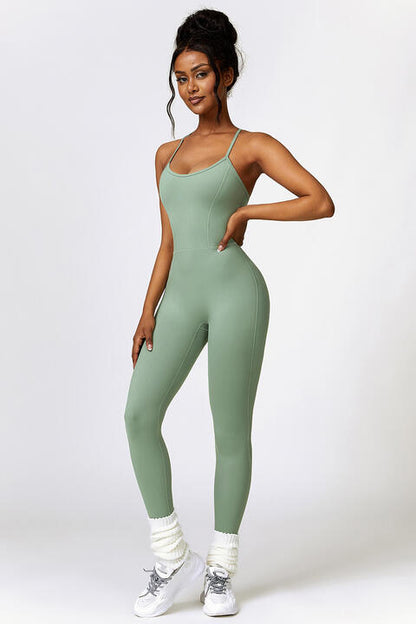 Open Back Spaghetti Strap Sports Jumpsuit | AdoreStarr