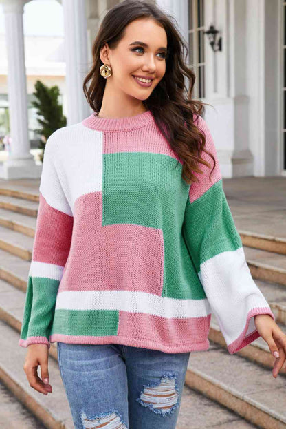 Color Block Dropped Shoulder Sweater - Multicolor