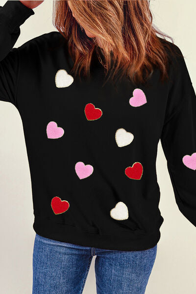 Heart Round Neck Sweatshirt | AdoreStarr