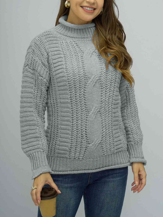 Cable-Knit Mock Neck Sweater | AdoreStarr