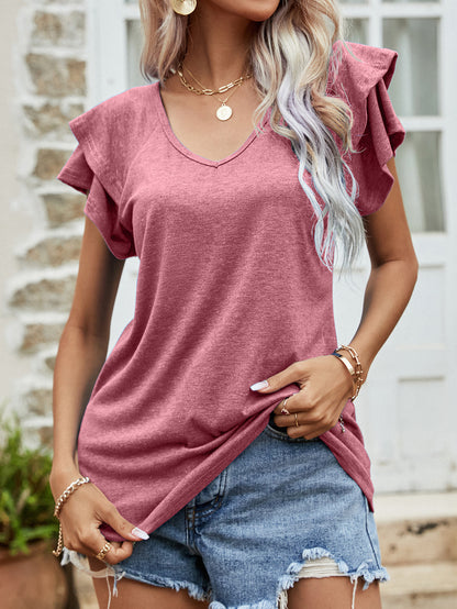 Layered Flutter Sleeve V-Neck Top | AdoreStarr