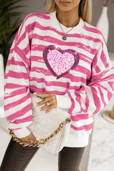 Heart Sequin Striped Sweatshirt | AdoreStarr