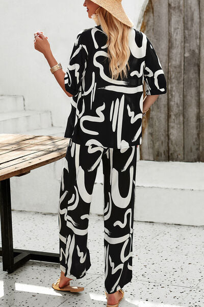 Printed Button Up Shirt and Pants Set | AdoreStarr